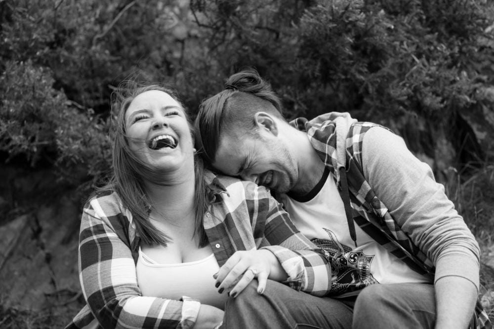 Carding Mill Valley couple's shoot black and white photo people laughing