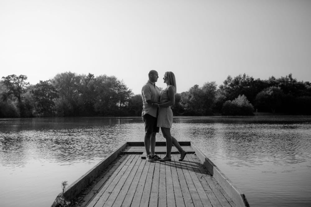 Apley Woods Couple Photo Shoot Black and White Jetty overlooking water