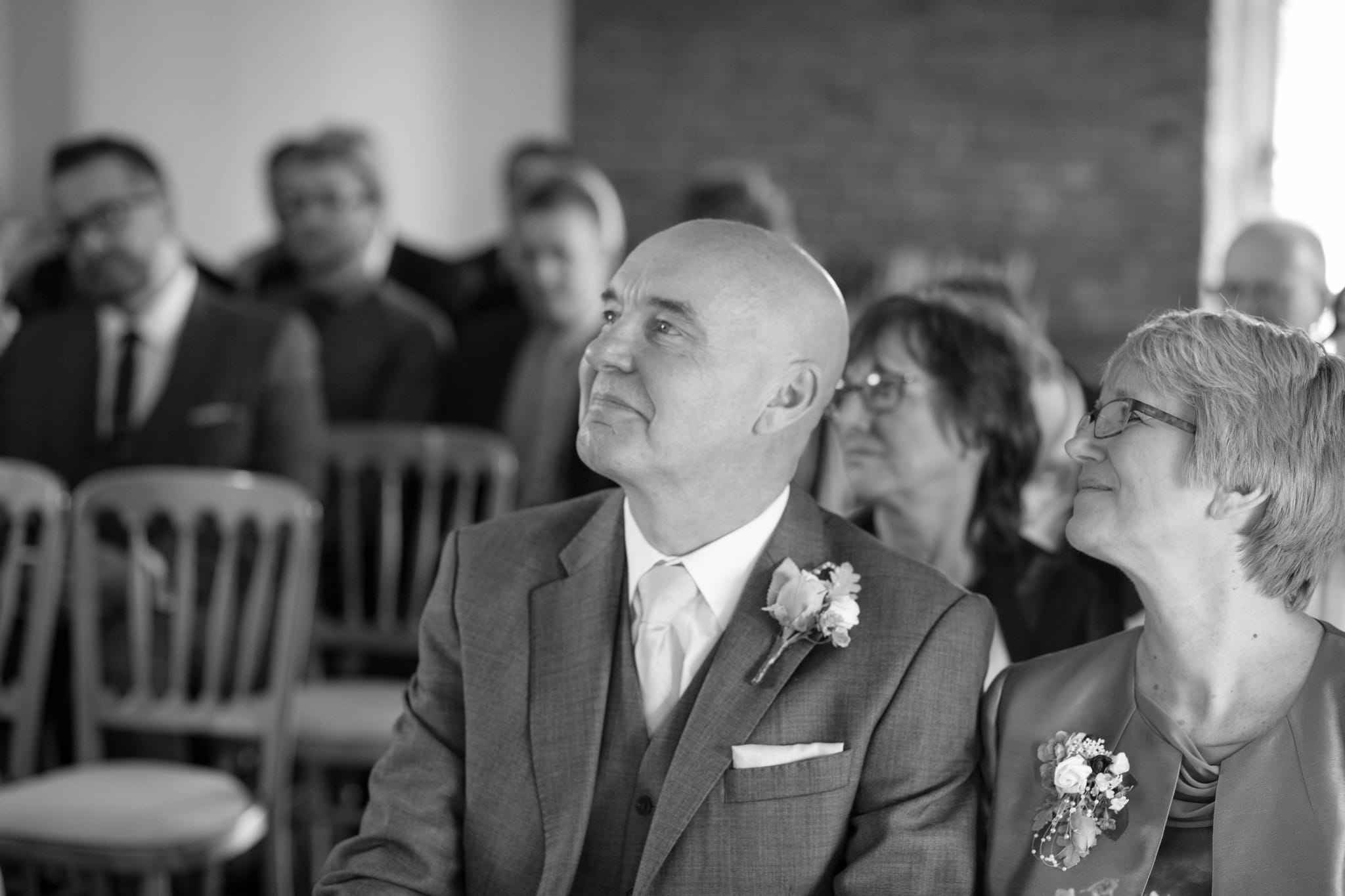 Father of the bride indoor ceremony black and white Delbury hall