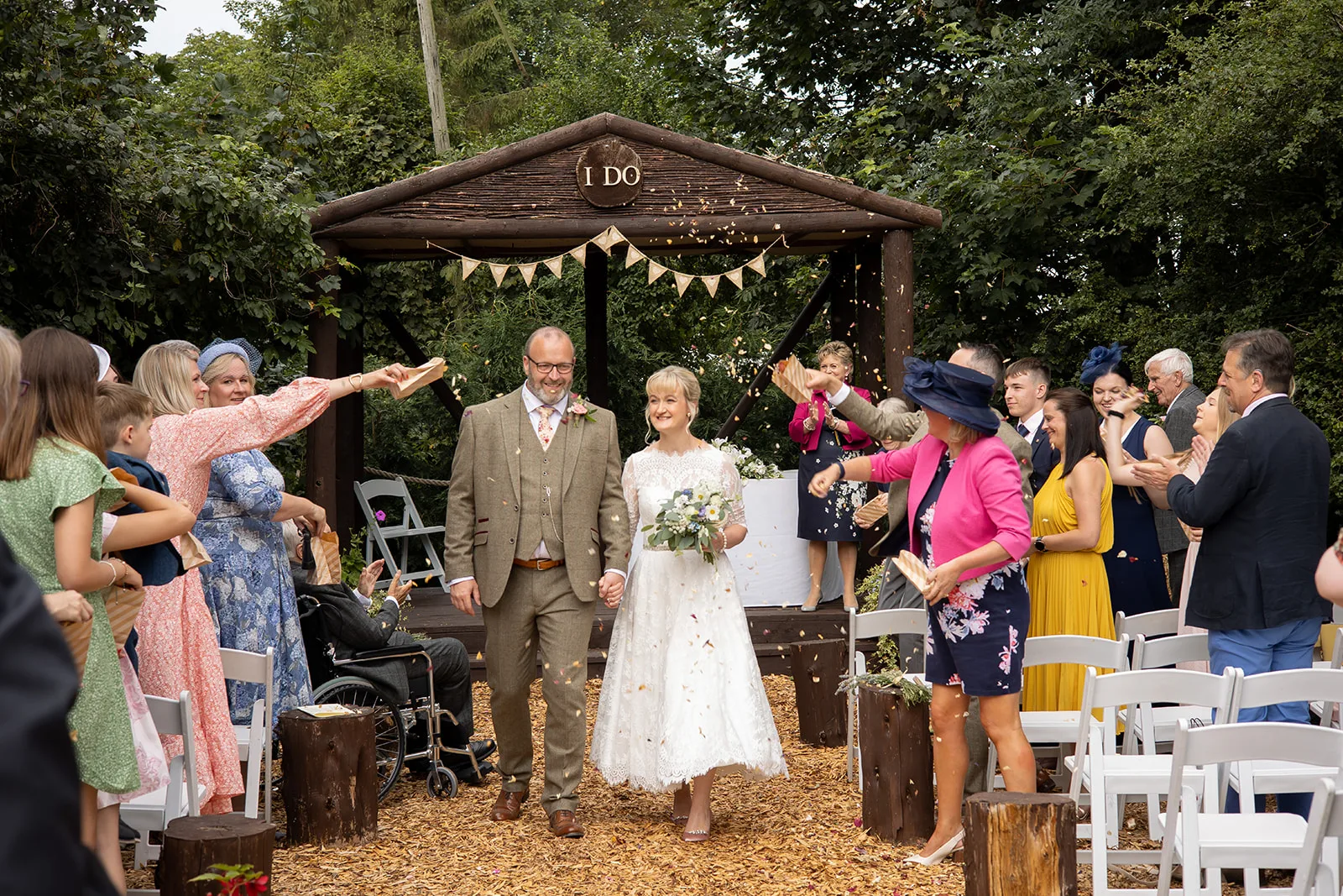 Wroxeter woodland wedding Woodland wedding at the Wroxeter wedding venue with confetti