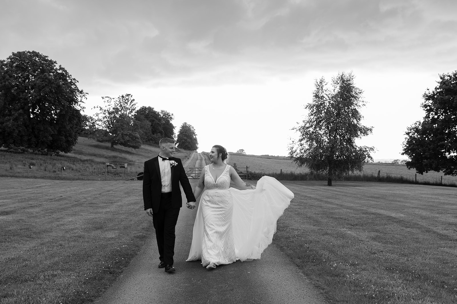 Black and white wedding photo at Hawkstone Hall & Gardens