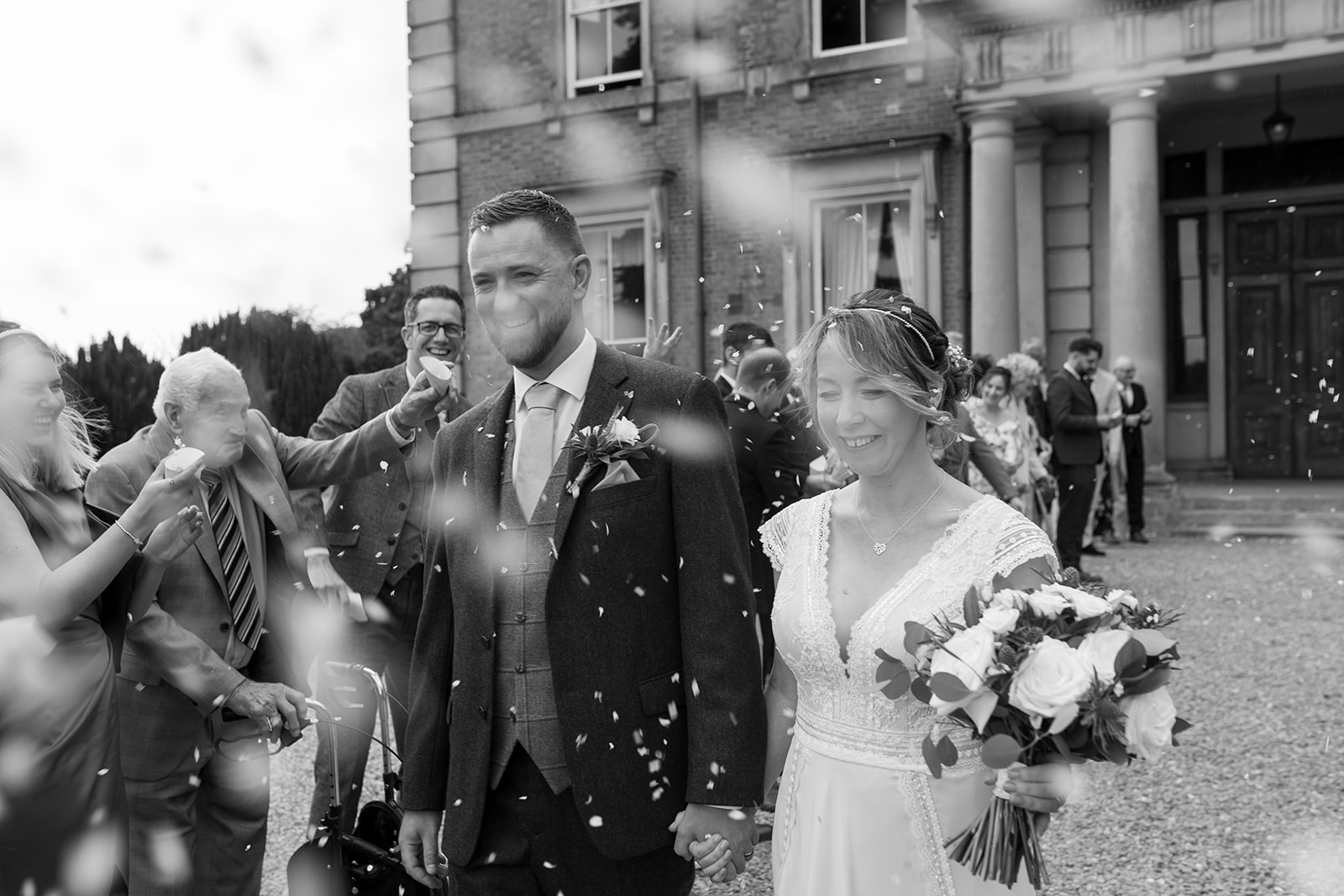 Wedding day confetti in black and white