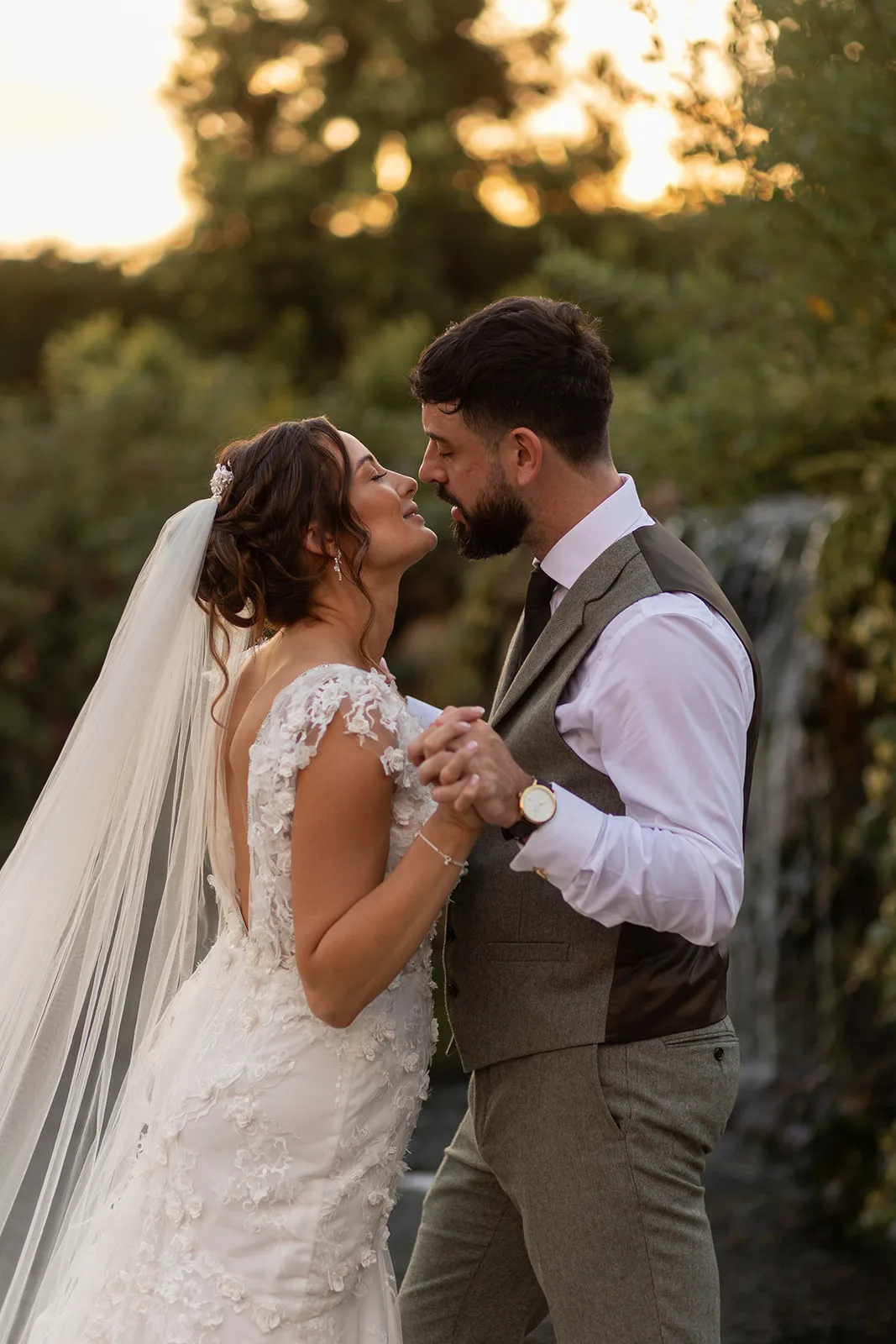 Grosvenor Pulford wedding photographer Nicola Gough Couple on wedding day at sunset at The Grosvnor Hotel Pulford